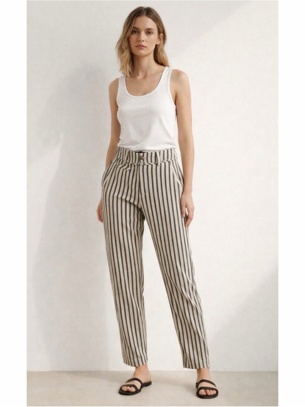 Ro&De Noir Ivory and Black Striped Trouser Pants XS